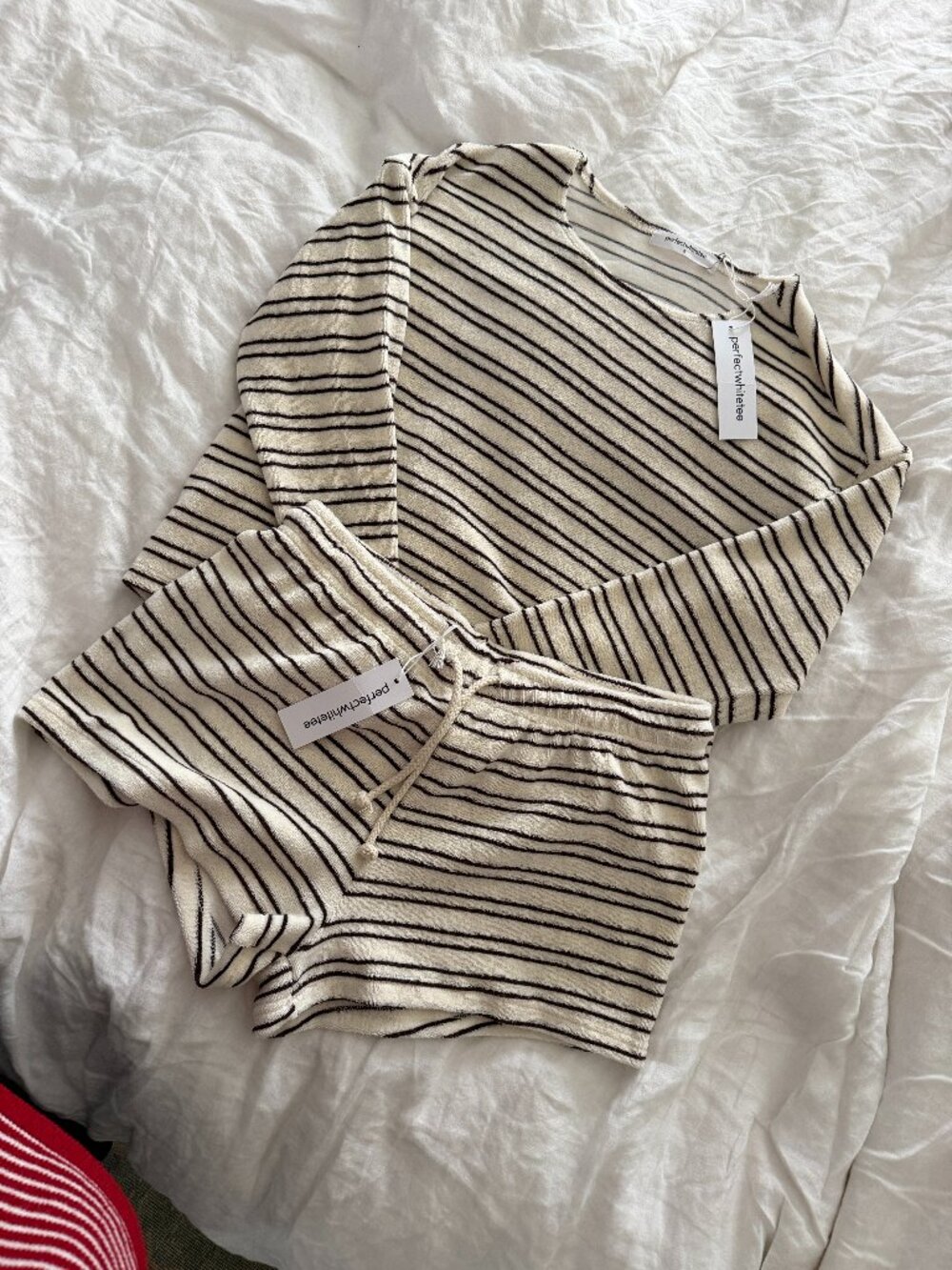NWT Perfect White Tee Terry Striped Set, sz S - Picture 6 of 9